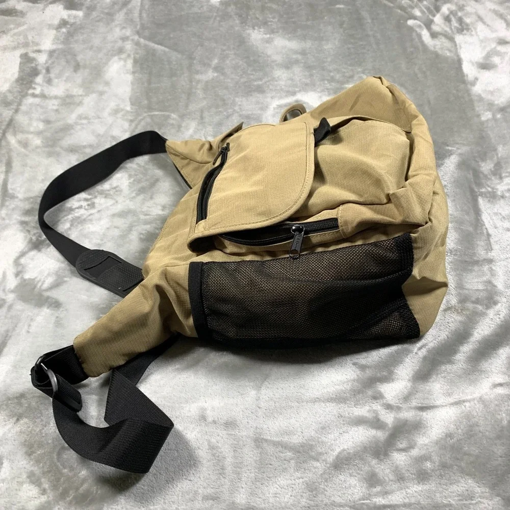 LL Bean Crossbody Messenger Bag Tan Black Satchel Travel Diaper Ripstop Nylon